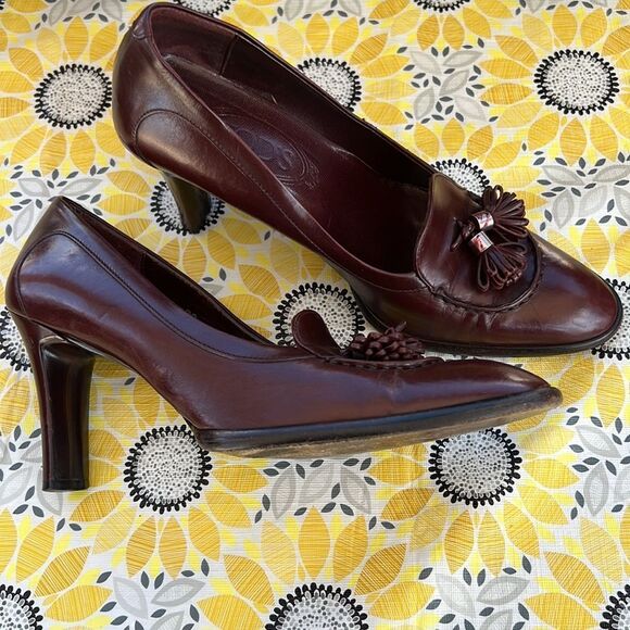TOD’S OXBLOOD LEATHER TASSEL‎ HEEL SIZE 8 - Picture 4 of 8